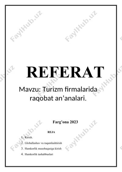 turizm firmalarida raqobat an’analari — DOCX