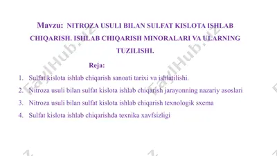 nitrozausuli bilan sulfat kislota ishlab chiqarish — PPTX
