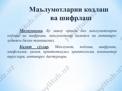 ma'lumotlarni kodlash va shifrlash — PPT