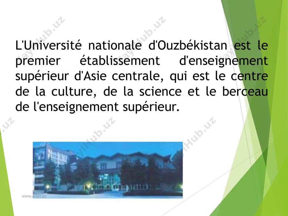 deux étapes: premier cycle et deuxième cycle. à l'heure actuelle, l'université propose 44 spécialités de licence et 109 spécialités de maîtrise. le nombre total d'étudiants est d'environ 10 000. plus de 1 000 professeurs et enseignants sont employés dans le processus éducatif et scientifique de l'université. parmi ceux-ci, 19 académiciens, 220 docteurs en sciences, environ 600 candidats en sciences, professeurs associés. www.arxiv.uz www.arxiv.uz les références zakirkhodzhaev sh.ya., solikhov m.u. "médecin et patient" tachkent - 2016. siluyanovoy i. v. bioethics v rossii: sennosti i zakono`., m. 2001. r karimov sh.i. critères alimentation-santé 2015 fowler m.. éthique i entreprise sœur. m., 1994. merta dj. m., 1998. www.arxiv.uz www.arxiv.uz