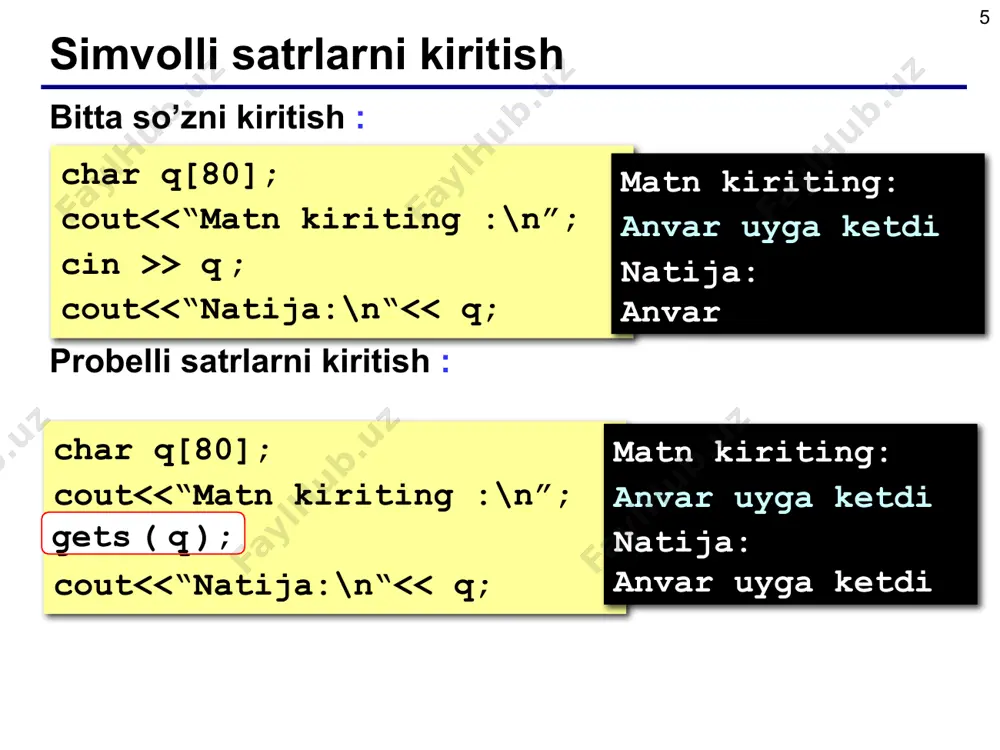satrlar va simvollar bilan ishlash - Page 5