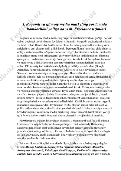 freelancer tizimlari. ar ilovalari. qr kod bilan ishlash — DOCX