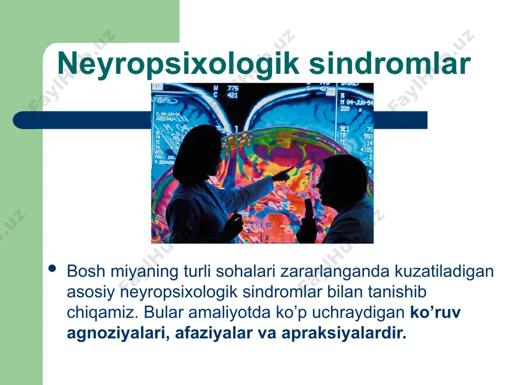 roriy nutqlarni misol qilib keltirish mumkin. narsalarning nomini aytish, ularning harakatini so’z bilan ifodalash ham og`zaki nutqning bir turidir. yozma nutq mustaqil yoki diktant ko’rinishida bo’ladi. цitoarxitektonik maydonlar nutq buzilishining sindromologik tahlili afaziyaga olib kelgan omilni va uning asosida yotgan mexanizmlarni, nuqsonlarni ochib beradi. aniq topografik tashxis qo’yish «asosiy» va «chegaradosh» nutq markazlari funkstiyasini va patologiyasini batafsil bilishni talab qiladi. afferent motor afaziya. har qanday so’z talaffuz qilinayotganda, har xil kuchga, yo’nalishga va qamrovga ega bo’lgan artikulyator harakatlar qilinadi. har qanday nutq tovushini chiqarish uchun ham aniq bir artikulyator harakatlar yig`indisi ishtiroki zarur. ushbu harakatlarni boshqarib turish uchun so’zlash a’zolaridan (lab, til, tanglay va h.k.) miyaga doimo to’xtovsiz impulslar kelib turishi kerak. organizmning ontogenetik rivojlanishi davrida artikulyator harakatlar ma’lum bir stereotipga ega bo’lgan harakatlarga aylanadi. bu harakatlarning dastlabki elementlari «ishga tushib» ketsa, odam bemalol gapirib ketadi. ushbu harakatlarni boshqarib turishda bosh miya katta yarim sharlarining orqa gnostik markazlari faol ishtirok …