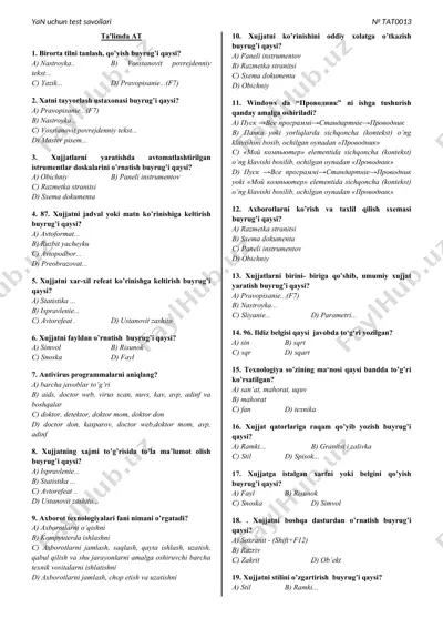 at uchun test savollari — DOC