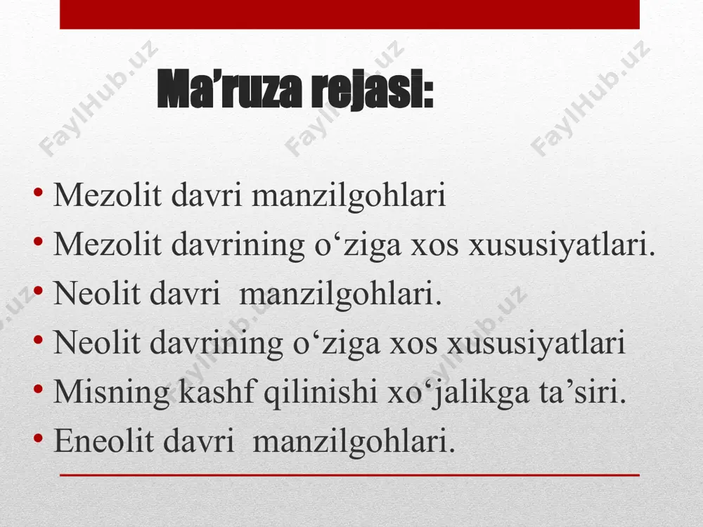 архат даврини гуллаб яшнаши хунармандчиликни пайдо бўлиши кулолчилик лой сопол идишларни тайёрланиши тўкувчилик тошга янги ишлов бериш ўтроқ ҳаётга ўтиш доимий уй жойлар қурилиш деҳқончиликни ривожланиши текислаш, аралаш, йўниш ишлаб чикариш кучларининг ривожи neolit davri moddiy madaniyati va xo‘jaligi o‘rta osiyoning janubida neolit davri mil. avv. vi mingyillikda bosh­langan. neolit tosh asrining so‘nggi bosqichi hisoblanadi. bu davrda odamlar turli tabiiy sharoitga moslasha boshlaganlar va shundan kelib chiqib, turli geografik hududlardagi tegishli uy-joylar, mehnat qurollari va xo‘jaliklar ham har xil shaklda rivojlanib borgan. o‘rta osiyoning issiq iqlimli janubiy o‘lkalarida yashagan kishilar dehqonchilik, chorvachilik va uy hunarmandchiligi shakllari bilan mashg‘ul bo‘lganlar. shimoliy-sharqiy o‘lkalarda yashovchi aholi, (tog‘lar, tog‘oldi va dashtlar) tabiiy sharoiti tufayli, avvalgidek, asosan o‘zlashtiruvchi xo‘jalik bilan shug‘ullanib, moddiy madaniyat jihatdan orqada qolib ketgan. bunga xo‘jaliklar va moddiy madaniyatning notekis rivojlanishi sabab bo‘lgan. janubiy turkmaniston aholisi 8-7 ming yil avval dehqonchilikning dastlabki shakllari bilan shug‘ullana boshlaganlar. bu hududlarda ilk neolitda o‘troq manzilgohlar …