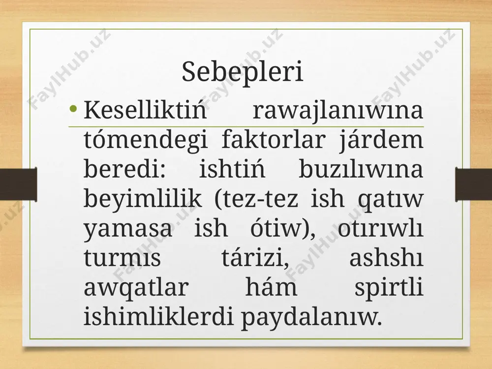 rsetiledi. klinikalıq jaǵdaydı esapqa alǵan halda gemorroidal túyinlerdi xirurgiyalıq jol menen alıp taslaw (milligan-morgan boyınsha gemorroidektomiya) ámelge asırıladı. bunda kavernoz venoz túyinler pútkilley kesilip, nauqastıń qaytalanıwı múmkin emes. profilaktika gemorroy profilaktikası tuwrı ishek tamırlarında qan aǵıwınıń buzılıwına alıp keletuǵın faktorlardıń aldın alıw hám as siniriw traktınıń jumısın normallastırıw ilajların óz ishine aladı. qabıqlıq yamasa diareya menen kórinetuǵın keselliklerdi óz waqtında emlew, durıs awqatlanıw nárseniń konsistenciyasın normallastırıwǵa hám ishektiń turaqlı, qolaylı bosatılıwına xızmet etedi. balalarda tuwrı ishektiń túsiwi - ishektiń distal bóliminiń bir bólimi túsip ketiwi hám anal tesik arqalı shıǵıp ketiwi menen xarakterlenetuǵın kesellik. balaǵa qolaysızlıq tuwdırıwı hám awırıw tiygiziwi múmkin bolǵan óspeler sıyaqlı kórinetuǵın bórtikleniw menen kórinedi. anal jarıq - artqı ótiw kanalınıń diywalında payda bolatuǵın, ádette, sızıqlı yamasa ellips formasındaǵı arqa ótiw qabatınıń kemisligi. ádette arqa diywalınıń orta sızıgı boylap jaylasadı. kemisliktiń uzınlıǵı kóbinese 1 santimetrden aspaydı, biraq ol júdá awır kesellik bolıp, qáwipli aqıbetlerge alıp keliwi múmkin. …