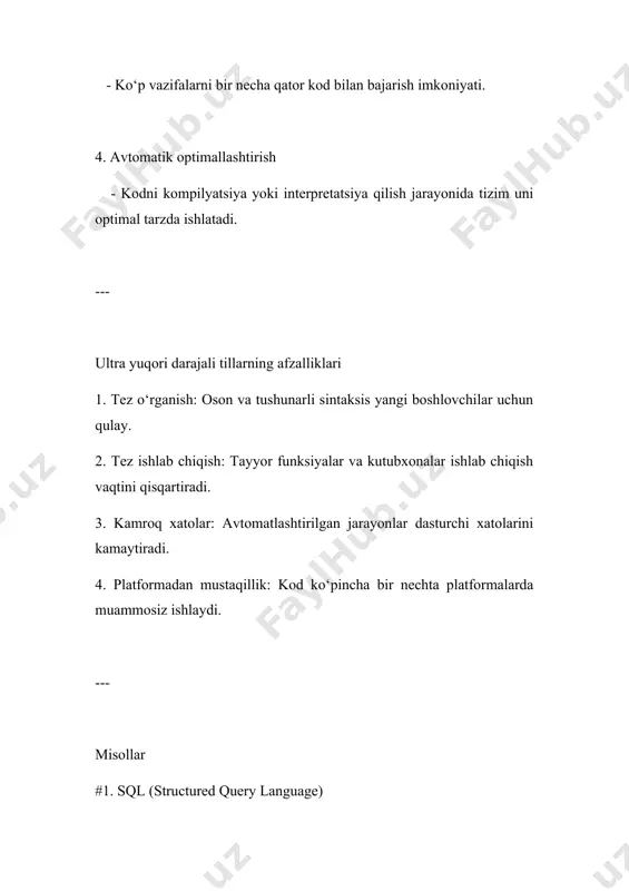 , dasturlashni vizual bloklar orqali amalga oshiradi. #4. r statistik tahlil va ma’lumotlarni vizualizatsiya qilish uchun mo‘ljallangan. ```r data #include int main() { const int n = 100000; std::vector a(n, 1), b(n, 2), c(n); #pragma omp simd for (int i = 0; i 0) then x := x - 1 else x := x + 1 holatlar: agar x>0x > 0: s→ifs′={x↦x−1}s \xrightarrow{if} s' = \{x \mapsto x - 1\} aks holda: s→ifs′={x↦x+1}s \xrightarrow{if} s' = \{x \mapsto x + 1\} qo‘llanilishi dasturiy til dizayni yangi dasturlash tillarini yaratishda ularning qoidalarini va bajarilish semantikasini aniqlash uchun ishlatiladi. formal tekshiruv va verifikatsiya dastur xatolarini oldindan aniqlash yoki ularning to‘g‘riligini isbotlash. optimallashtirish transformatsion semantika kodni qanday optimallashtirish mumkinligini tushunishga yordam beradi. tizimlar modeli katta tizimlar yoki algoritmlarni matematik jihatdan tasvirlash va tekshirishda qo‘llaniladi. afzalliklari formal aniq bo‘lishi: kodning har bir qadamini matematik tarzda tushuntirish imkonini beradi. moslashuvchanlik: har qanday dastur yoki algoritmga …