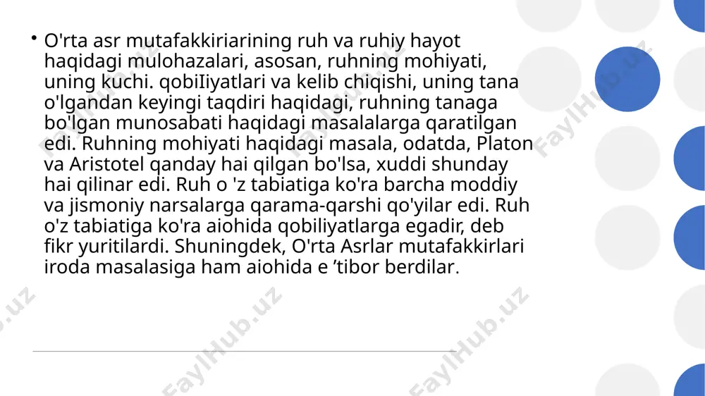 bu kitobda ilk grek antik davridan tugab borayotgan xristian antik davriga o'tish ko'rsatiladi. avgustin unda ratsional grek fuqorosi bo'lib, emas balki alohida individ, his-tuyg‘ular aqldan ustun keluvchi ruh va tananing ichki kurashiga berilgan shaxs sifatida namoyon bo'ladi. "xudo shahri haqida" asarida avgustin tarix haqidagi o'z tasavvurini va ikki shahar “podsholik” zamin shahri va xudo shahri haqidagi ta’limotni ishlab chiqadi. irodaning ustunligi haqida, ayniqsa, duns skott (1265-1308) ning ta’limoti juda yaqqoldir. uning aytishicha, iroda aqldan ham yuqori turadi. butun o'rta asr tarixi mobaynida, undan keyin ham, falsafa va psixologiyada iroda erkinligi haqidagi tortishuvlar juda katta o'rin egalladi. bu masala bo'yicha v asrdayoq ikkita oqim - determinizm va indeterminizm paydo bo'lgan. deterministlar i deterministlar inson irodasi ham, dunyodagi hamma narsalar kabi, sababiyat qonuniga bo‘ysunadi, binobarin, insonning barcha irodaviy harakatlari ham erkin emas, balki zaruriyat bilan, o‘z sabablari bilan belgilanadi, deb o‘z g'ovalarini ilgari suradilar. indeterministlar, indeterministlar, aksincha, inson irodasi va uning hatti-harakatlari …