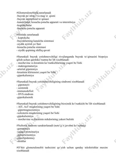 surunkali buyrak yetishmovchiligining bioximik ko’rsatkichi — DOCX