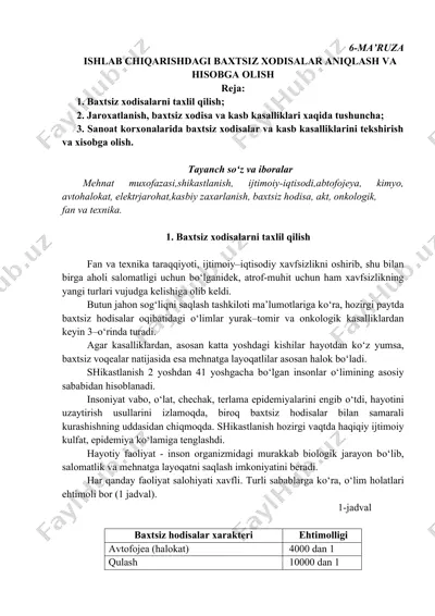 baxtsiz xodisalar aniqlash va hisobga olishtirish — DOCX