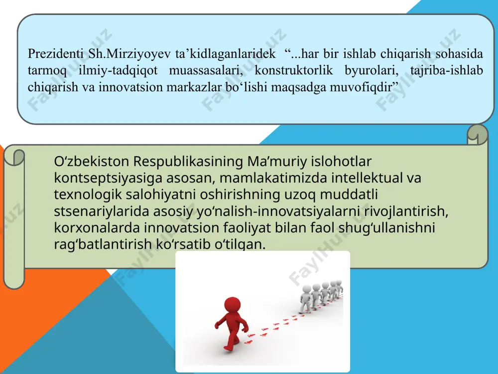 anlik darajasi. iqtisodiyot turli sohalarining rivojlanish tendentsiyasi. ma’lum bozorlarda raqobat tavsifi. innovatsiyalarga bo’lgan to’lovga qobiliyatli talab. mamlakat va mintaqadagi ijtimoiy-iqtisodiy holat. ta’lim sifati. ftt tendentsiyasi. iqtisodiy rivojlanish tendentsiyalari. davlatning innovatsion siyosati. xalqaro raqobat va mehnat taqsimotining ta’siri. v.n.suyazov yuqoridagilardan tashqari, v.n.suyazov mamlakatda innovatsion infratuzilmaning rivojlanganligi, respublika miqyosida va uning hududlarida olib borilayotgan innovatsion siyosatini alohida ajratib ko’rsatadi. zamonaviy sharoitlarda bu omillar subyektning innovatsion rivojlanishida va ularning innovatsion salohiyatidan foydalanish samaradorligini oshirishda muhim rol o’ynaydi. milliy iqtisodiyotning innovatsion salohiyatiga ta’sir qiluvchi omillar tizimi milliy iqtisodiyotning innovatsion salohiyatiga ta’sir qiluvchi omillar turi shakllanish manbasiga omillar innovatsion salohiyat oshishiga yordamlashuvchi omillar innovatsion salohiyat oshishiga to’sqinlik qiluvchi omillar tez ta’sir qiluvchi sekin ta’sir qiluvchi ichki ishchi kuchi omili mamlakatda ishchi kuchining yuqori malakaga egaligi, ilmiy tadqiqotlar va ishlanmalar bilan band bo’lgan hodimlar sonining ko’pligi, innovatsion-faol korxonalarda ishchilar sonining ko’pligi, ilmiy ishlanmalar bilan band bo’lganlarning ilmiy darajaga ega ekanligi. innovatsion-texnologik biznes sohasida yuqori malakali boshqaruv …