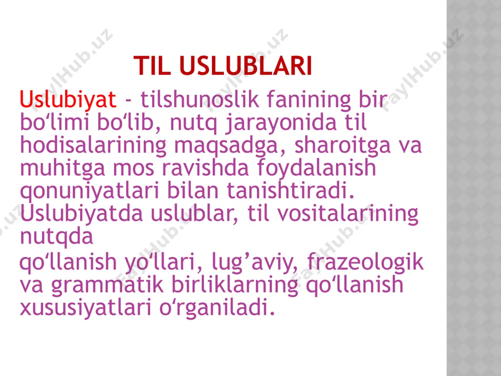 an boʻlishi lozim. shuning uchun ham ilmiy matnlar bu izchillikni yuzaga keltiruvchi ma’lumki, ma’lum boʻladiki, ta’kidlash lozimki, ta’kidlash oʻrinliki, darhaqiqat, binobarin so`zlaridan iborat. 5 qisqalik. bu xususiyat aynan ilmiy bayonga xos xususiyatdir. shuning uchun unda tilning tasviriy imkoniyatlaridan deyarli foydalanilmaydi. gaplar darak mazmunida boʻlib, asosan sodda yoyiq holda boʻladi. agar fikr qoʻshma gaplar yordamida ifodalansa, bog’lovchilarning faol ishlatilishi kuzatiladi. ilmiy uslubdagi kitoblar ilm-fanga oid ma’lumotlar berish bilan mutaxassislargagina moʻljallanishi yoki bunday ilmiy ma’lumotlar keng ommaga qaratilgan boʻlishi mumkin. keng jamoatchilikka tushunarli boʻlgan, tasvir bayonida emotsionallik, obrazlilik mavjud boʻlgan uslub ilmiy-ommabop uslub sanaladi. koʻpchilikka moʻljallangan ma’ruzalar, risola va darsliklar shu uslubning koʻrinishlaridir. odatda ilmiy uslubga mansub materiallar oʻz mazmuniga koʻra 2 turga boʻlinadi: 1. ilmiy tadqiqotlar. 2. ilmiy-ommabop asarlar. ilmiy tadqiqotlar biron-bir fan sohasidagi izlanishlarni qamraydi, uzoq yillar olib borilgan ijodiy mehnat samarasini koʻrsatadi. masalan: oybekning “abdulla qodiriyning ijodiy yoʻli”, i.sultonning “navoiyning qalb daftari”, h.yoqubovning “adibning mahorati” kabi asarlari xuddi shunday …