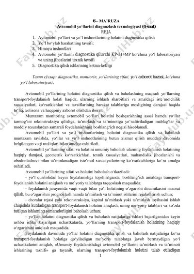 avtomobil yo‘llarini diagnozlash texnologiyasi — PDF
