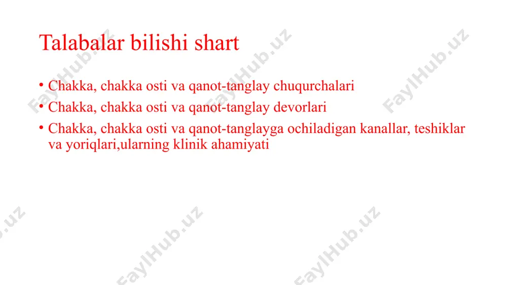 li ko'z kosasiga; 4. katta tanglay kanali (canalis palatinus major) orqali og'iz bo'shlig'iga; 5. qanotsimon kanal (canalis pterygoideus) orqali kallaning tashqi asosiga. image1.png image2.jpeg image3.png image4.png image5.png image6.png image7.png image8.png image9.png image10.png /docprops/thumbnail.jpeg