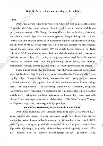 oltin o‘rda davlati bilan nizolarning paydo bo‘lishi tezis — DOCX