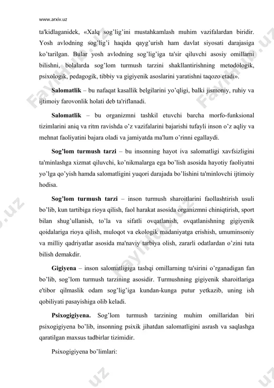 h psixogigiyenasi. mehnat va o’qish psixogigiyenasi. turmush psixogigiyenasi. oila va jinsiy hayot psixogigiyenasi. jamoa psixogigiyenasi.