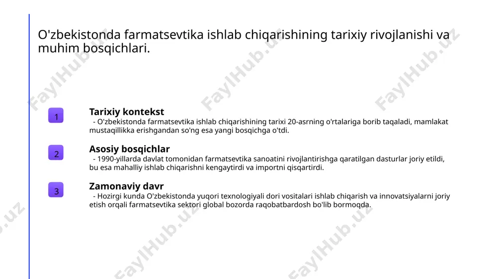 sifat, samaradorlik va global integratsiya. 1 sifatni oshirish o'zbekistondagi farmatsevtik klasterlar sifatni oshirishga qaratilgan. yangi texnologiyalar va sifat nazorati orqali ishlab chiqarish jarayonlari yaxshilanmoqda. 2 samaradorlikka erishish klasterlar samaradorlikni oshirish uchun resurslarni birlashtiradi. bu, ishlab chiqarish xarajatlarini kamaytirish va mahsulotlarning raqobatbardoshligini oshirishga yordam beradi. 3 global integratsiya o'zbekistondagi farmatsevtik klasterlar global bozorlarga kirishda muhim rol o'ynaydi. ular xalqaro hamkorlik va innovatsiyalarni rivojlantirishga ko'maklashadi. innovatsion texnologiyalar va farmatsevtika ishlab chiqarish jarayonlari. 1 innovatsion texnologiyalar innovatsion texnologiyalar, farmatsevtika ishlab chiqarishda avtomatlashtirish, sun'iy intellekt va ma'lumotlar tahlili orqali samaradorlikni oshirishga yordam beradi. 2 raqamli transformatsiya raqamli transformatsiya jarayonlari, ishlab chiqarish jarayonini optimallashtirish va xarajatlarni kamaytirishga imkon yaratadi, shu bilan birga sifatni oshiradi. 3 barqaror ishlab chiqarish barqaror ishlab chiqarish texnologiyalari, ekologik toza materiallar va energiya samaradorligini ta'minlab, farmatsevtika sohasida ijtimoiy mas'uliyatni oshiradi. iqtisodiy o'sish uchun farmatsevtik klasterlarning roli va imkoniyatlari. farmatsevtik klasterlar farmatsevtik klasterlar, ishlab chiqarish va innovatsiya jarayonlarini birlashtirgan holda, iqtisodiy o'sishni …