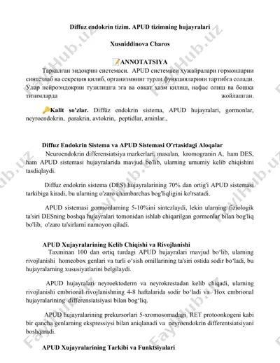 diffuz endokrin sistema va apud sistemasi — DOCX