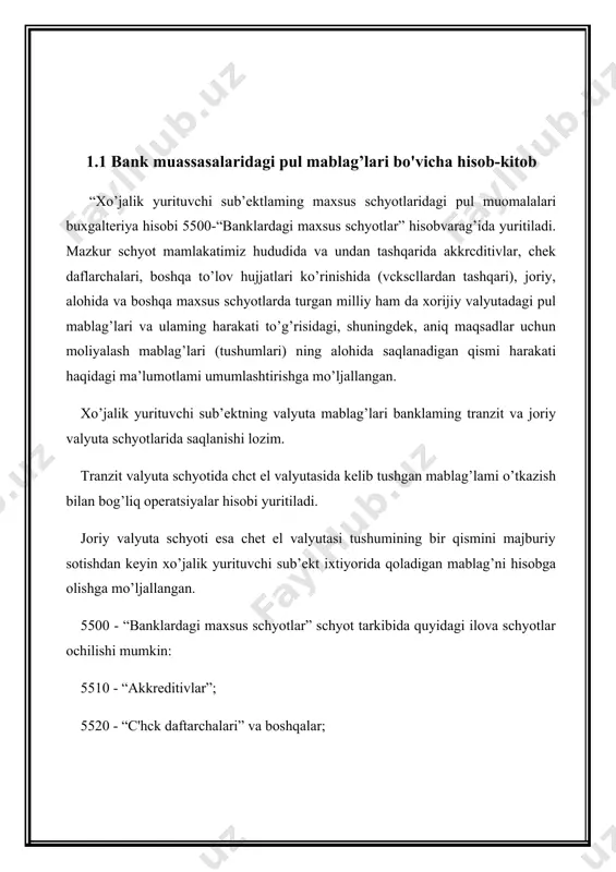 usuli; · akkreditiv ochilganligi to’g’risida mahsulot etkazib beruvchiga xabar qilish usuli; · akkreditiv bo’yicha pul olish uchun mahsulot etkazib beruvchi taqdim etadigan hujjatlaming to’liq ro’yxati va aniq tavsifi; · tovar jo'natilgandan keyin hujjatlami taqdim etish muddati hamda ulami rasmiy lashtirishga doir talablar; · boshqa zarur hujjatlar va shartlar. emitent kafolatlangan akkreditivlami xaridor bilan kelishuvga ko’ra va boshqa bank bilan o’matilgan korrespondentlik munosabatlari shartlariga muvofiq ochadi. mahsulot etkazib beruvchining banki bunday akkreditivlami belgilangan tartibda ijro etadi. akkreditiv ochmoqchi bo’lgan to’lovchi o’ziga xizmat ko’rsatuvchi bankka (emitent bankka) akkreditiv uchun elektron ariza beradi. bu arizada to’lovchi quyidagilami ko’rsatishi shart: 1. akkreditiv ochish uchun asos bo’lgan shartnoma raqami; 2. akkreditiv amal qiladigan muddat (akkreditiv yopiladigan kun va oy); 3. mahsulot etkazib bcruvchining nomi; 4. akkreditivni ijro ctuvchi bank nomi; 5. akkreditiv ijro etiladigan joy; 6. akkreditiv bo’yicha to’lovlar o’tkazilishiga asos bo’ladigan hujjatlaming to’liq va aniq nomi, ulami taqdim etish muddati va rasmiylashtirish tartibi (to’liq …
