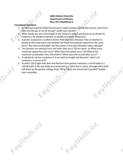physics worksheet ii — DOCX