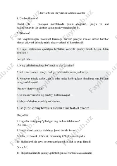davlat tilida ish yuritish fanidan savollar — DOCX