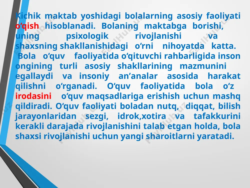 ngi kunda fenomenal qobiliyatlarni namoyon qilgan bolalar “indigo” bolalar deb analmoqdalar. “indigo bolalar” oddiy bolalardan aqliy taraqqiyoti, hayoloti, nutqiy qobiliyatlarini rivojlanganligi bilan ajralib turadilar bu o‘rinda xorijiy tilni o‘rganish bilan bog‘liq maʼlumotlarga to‘xtaladigan bo‘lsak bu yo‘nalishda 5 yoshida koreys, xitoy, filippin,ingliz, nemis, fransuz tillarni o‘zlashtirgan koreys bolasi kim ung yongni misol keltirish mumkin. eng yosh fotomodel kleopartra stratan 3 yoshidan katta auditoriya oldida 2 soatdan ortiq chiqishda ishtirok etadi. bugungi kunda eng yosh millionerlardan biridir. eng yosh rassom abstaksionist aelita andre 2 yoshida nyu yorkda tashkil etilgan rasmlar ko‘rgazmasida ishtirok etadi va 14 minutda uning rasmlariga xaridor chiqadi. bugungi kunda 7 yashar qiziloq yosh professonal rassomlardan biridir. eʼtiboringiz uchun raxmat! image2.png image3.wmf image4.png image5.png image6.wmf image7.png image8.wmf image9.png image10.png image11.png image12.png image13.png image14.png image15.png image16.png /docprops/thumbnail.jpeg