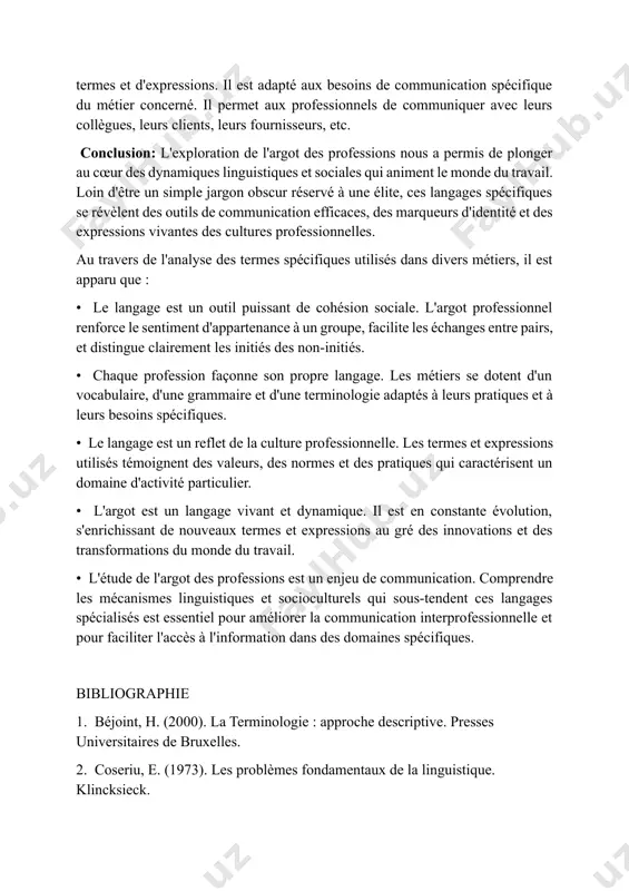 "octave", "gamme", "crescendo", "tempo". langue de spécialité: la langue de spécialité (lsp) est un système de communication utilisé dans un domaine spécifique, caractérisé par un vocabulaire et une grammaire particuliers, adapté à la transmission du savoir et à l'interaction entre spécialistes. la lsp a pour fonction principale de faciliter la communication entre les professionnels d'un même domaine. elle se caractérise par une utilisation rigoureuse de la terminologie, qui évite les ambiguïtés et les imprécisions. lexique professionnel: le lexique professionnel désigne l'ensemble des mots, expressions et termes spécifiques utilisés dans un contexte professionnel donné. il inclut aussi bien le vocabulaire spécialisé que l'argot professionnel, les formules de politesse et les expressions idiomatiques propres au domaine. le lexique professionnel est un ensemble hétérogène qui comprend différents types de termes et d'expressions. il est adapté aux besoins de communication spécifique du métier concerné. il permet aux professionnels de communiquer avec leurs collègues, leurs …