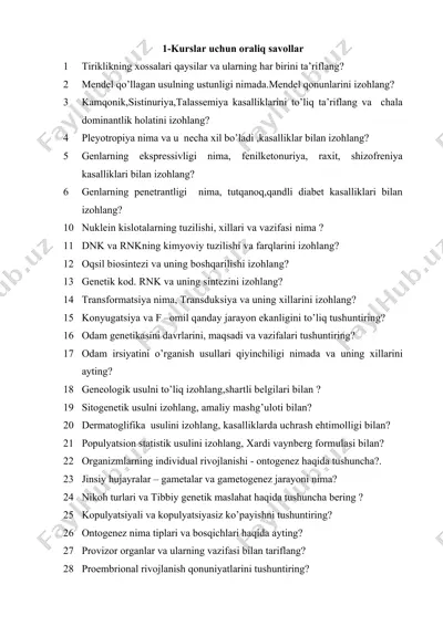 1-kurslar uchun oraliq savollar — DOCX