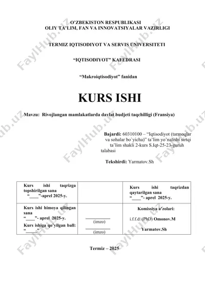 rivojlangan mamlakatlarda davlat budjeti taqchilligi (fransiya) — DOCX