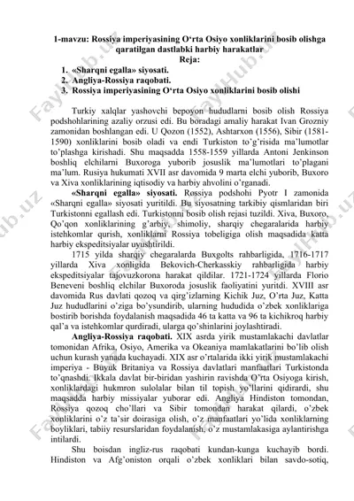 rossiya imperiyasining o‘rta osiyo xonliklarini bosib olishga qaratilgan dastlabki harbiy harakatlar — DOC