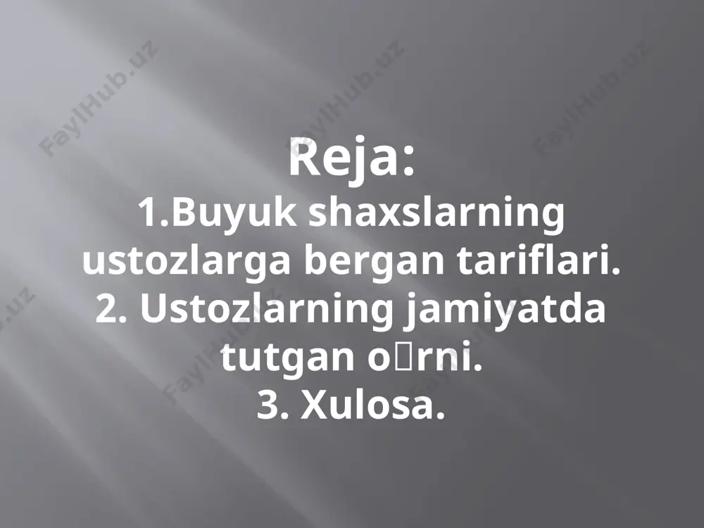 lib qolgan madaniy boyliklari xazinasiga xalq orasidagi ustoz-shogird an’analarini ham kiritish mumkin. bu nodir an’ana mamlakatni yuksaltirishda beqiyos o’rin tutadi. inson o’zi qiziqib tanlagan sohaning ustasi bo’lsa, ongli hayot kechirish uchun zarur moddiy istaklar (rizq-nasiba butunligi, dasturxon to’kinligi, qulay shart-sharoit) va ma’naviy ehtiyoj (poklanish, hayotdan mazmun va halovat topish) uyg’unligiga erishadi. istiqlol yillarida o’zbekistonda taraqqiyotning barcha sohalarida amalga oshirilayotgan tub o’zgarishlar xalqimizning ezgu intilishlari negizi – barkamol avlod orzusini ro’yobga chiqarishga xizmat qilmoqda. mustaqillikning dastlabki kunlaridan boshlab ma’naviy sohalarda ham islohotlar olib borish zaruriyati tug’ildi. “biz uchun, - degan edi prezident i.a.karimov, -ma’naviyat, tarixiy va madaniy qadriyatlar, aholining ma’naviy, axloqiy holati, yosh avlodni tarbiyalash eng asosiy ustuvor vazifa bo’lishi lozim”. darhaqiqat, mamlakatimiz tarixini so’ngi davrlariga nazar tashlar ekanmiz, sobiq ittifoq davrida yurtimizda barcha sohalar qatorida madaniy boyliklarimiz asosini taminlashga xizmat qiluvchi soha hisoblangan arxiv ishiga bo’lgan e’tiborsizlik oqibatida soha jamiyatda o’z o’rnini yo’qotgan edi. shuningdek, soha vakillarining aksariyatining yoshi o’tgan …