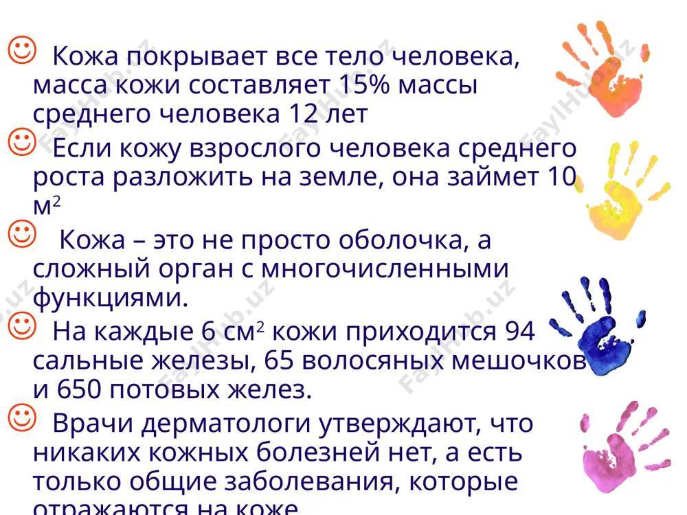 а представляет собой мощный энергетический запас организма, за счет накопления и высвобождения жирных кислот состоит из жировых клеток (адипоцитов) - это объемные клетки с уплощенным ядром, сдвинутым на периферию каплей жира, занимающей все пространство. распределение жировых клеток в гиподерме зависит от пола человека придает силуэту более или менее гармоничные формы. в подкожной жировой клетчатке находятся потовые железы, волосяные фолликулы, с которыми тесно связаны сальные железы гиподерма (подкожная жировая клетчатка) ногти - это роговые пластинки, лежащие в ногтевом ложе. кожа ногтевого ложа снабжена кровеносными сосудами и нервными окончаниями. 18 волосы волосы на нашем теле располагаются не равномерно. различают три вида волос: длинные – волосы головы, бороды и усов, подмышечных впадин и половых органов; щетинистые – брови, ресницы, носовых и ушных входов; пушковые – покрывающие всё остальное тело. внутри кожи находится волосяная луковица. она живая, снабжается кровью и контролируется нервами. именно из неё и растёт волос. волосяная луковица снабжена гладким мышечным волокном, …