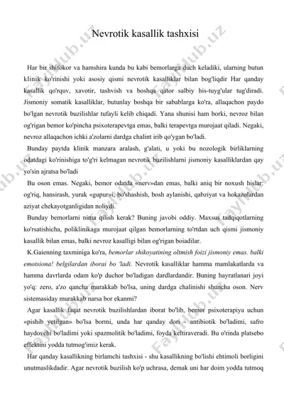 nevrotik kasallik tashxisi — DOC