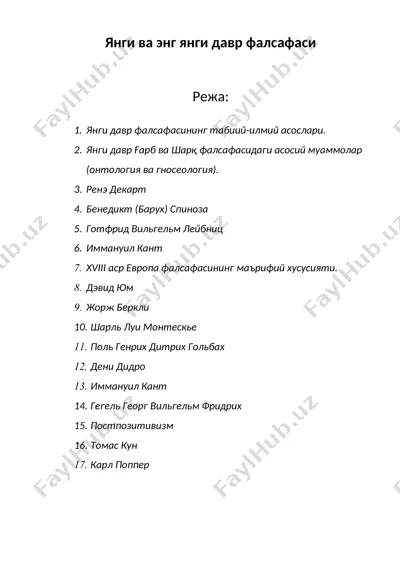 yangi va eng yangi davr falsafasi — DOC