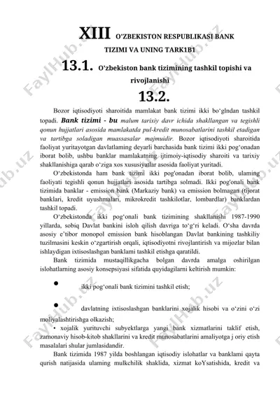 o'zbekiston respublikasi bank tizimi va uning tark1b1 — DOCX