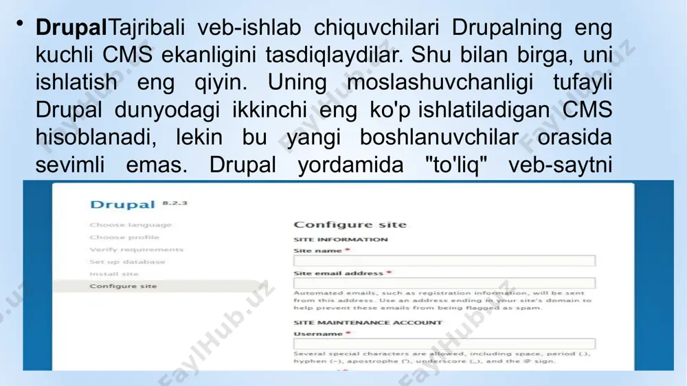 lashga imkon beradi. shunday qilib, nafaqat veb-saytingizga tashrif buyuruvchilar sizning kompaniyangiz haqida, balki siz taklif qilayotgan mahsulot va xizmatlarni qidirayotganlar ham bilishadi. bundan tashqari, cms matn, tasvir, video va boshqa har qanday ruxsatni tezda o'zgartirishga imkon berib, veb-saytingizga professional ko'rinish beradi. bu sizning veb-dizayneringiz yoki ishlab chiquvchingiz uchun vaqt va kuchni tejaydi, chunki u veb-saytingizni bitta dasturiy ta'minot bilan boshqara oladi, buning yordamida u bitta qator kod yozmasdan saytni yangilaydi. web-ilova - bu shunday ilovaki, server bajarayotgan barcha ishlarini internet orqali klient qurilmasiga yuboradi. ularni qo'llash uchun web-browser zarurdir. web-texnologiyalar bilan bog'liq texnologiya bilan ishlashda turli xil dasturlar mavjud bo'lib, ular vaqt o'tgan sayin o'zgarib, murakkablashib bormoqda. ya'ni texnika-texnologiyalarining keskin suratda rivojlanishi yangidan yangi dasturlash tillarini o'rganishni va bilishni talab etmoqa. hozirgi kunda bu dasturlardan eng zamonaviysi visual studio 2013.asp.net va berilganlar bazasi sql server 2012shular jumlasidandir. visual studio 2013- bu dastur yaratuvchi uchun microsoft platformasida dastur (ilova) yaratish imkonini …