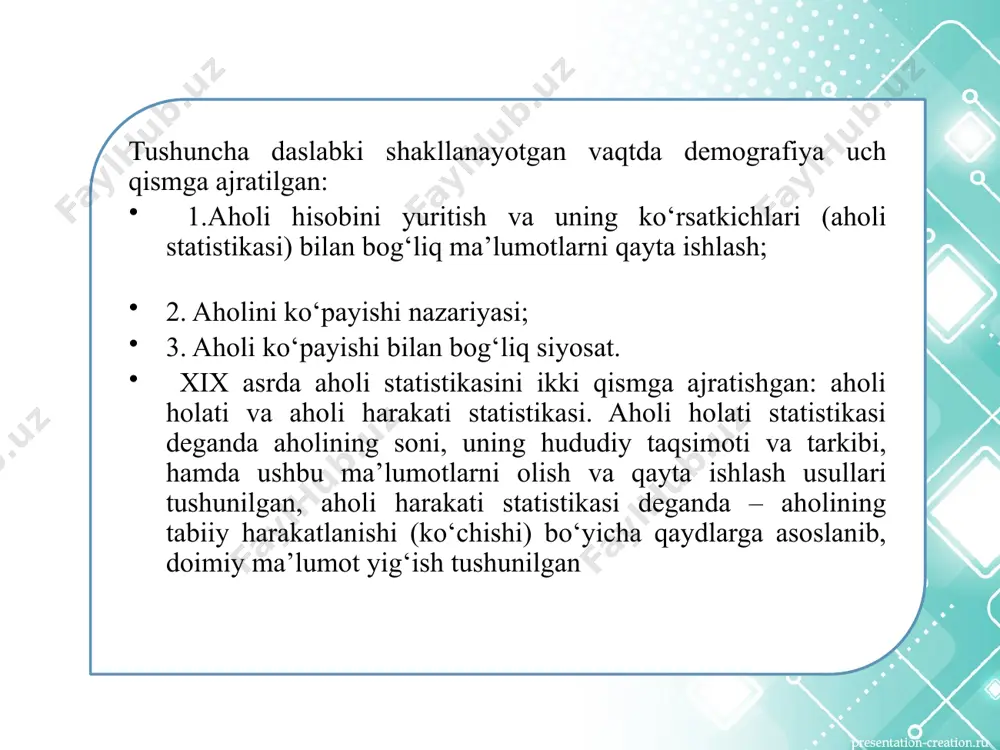 ratsiyasi harakatining mohiyati nimada? 4.aholining tabiiy harakati faktorlari qaysilar? 5.asosiy mintaqa mehnat bozori turlarini ajratib ko‘rsating. 6. mintaqaviy dasturlarning asosini qaysi ko‘rsatkichlar ifodalaydi? 7. mintaqaning ijtimoiy siyosati mohiyati nimada? 8. ishsizlikning asosiy sabablarini sanab bering. 14 image3.jpg image1.jpg image4.jpeg image5.jpeg image6.jpeg image2.png /docprops/thumbnail.jpeg
