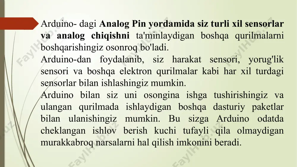 huntiradi. yuqori menyuda " asboblar " (3.) ni tanlashingiz mumkin, keyin turli xil asboblarni topishingiz mumkin bo'lgan pastki menyu paydo bo'ladi. keyin, yuqorida ta'kidlangan tasvir seansiga e'tibor bering (4) . bu erda siz hozirda foydalanayotgan platani o'rnatishingiz mumkin, shuningdek, arduino-ga ulanish uchun foydalanmoqchi bo'lgan portni o'rnatishingiz mumkin. agar kodingiz to'g'ri ishlamayotgan bo'lsa va siz “boshqaga yuklash muammosi “xatosini ko'rsangiz”, so‘ng to‘g‘risini topmaguningizcha portni o‘zgartirib ko‘ring. #include liquidcrystal lcd(1, 2, 4, 5, 6, 7); const int trigpin = 9; const int echopin = 10; long duration; int distancecm, distanceinch; void setup() { lcd.begin(16,2); pinmode(trigpin, output); pinmode(echopin, input); } void loop() { digitalwrite(trigpin, low); delaymicroseconds(2); digitalwrite(trigpin, high); delaymicroseconds(10); digitalwrite(trigpin, low); duration = pulsein(echopin, high); distancecm= duration*0.034/2; distanceinch = duration*0.0133/2; lcd.setcursor(0,0); lcd.print("masofa: "); lcd.print(distancecm); lcd.print(" cm"); delay(10); lcd.setcursor(0,1); lcd.print("masofa: "); lcd.print(distanceinch); lcd.print(" dyum"); delay(10); } #include #define threshold 250 #define unpress_angle 70 #define press_angle 36 servo myservo; // create servo object to control …