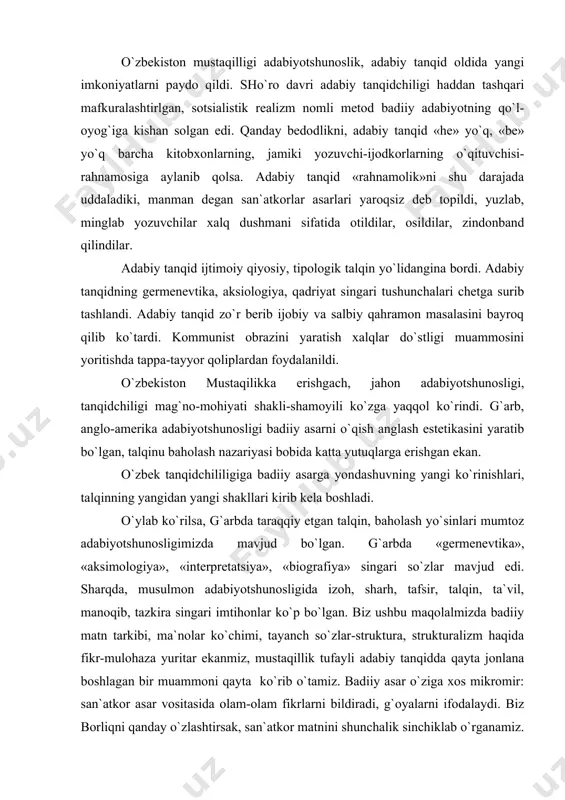 rh, tafsir, talqin, ta`vil, manoqib, tazkira singari imtihonlar ko`p bo`lgan. biz ushbu maqolalmizda badiiy matn tarkibi, ma`nolar ko`chimi, tayanch so`zlar-struktura, strukturalizm haqida fikr-mulohaza yuritar ekanmiz, mustaqillik tufayli adabiy tanqidda qayta jonlana boshlagan bir muammoni qayta ko`rib o`tamiz. badiiy asar o`ziga xos mikromir: san`atkor asar vositasida olam-olam fikrlarni bildiradi, g`oyalarni ifodalaydi. biz borliqni qanday o`zlashtirsak, san`atkor matnini shunchalik sinchiklab o`rganamiz. haqiqiy matn – tartibli tarkibiy tizim. borliq tuzilishida, inson muchasi, a`zolarining joylashishida izchil tarkib, tartib bo`lganiday, badiiy asar matnida ham tartibli tarkib mavjud. aniqroq aytsak, badiiy asar – betakror struktura, tartibli tarkibiy tizim. bu tizimni uqish, o`zlashtirish yo`rig`i, yo`sini, qoidasi strukturalizmdir. strukturalizm maqsadi adabiy matnning semiologiyasi – ma`nolar ko`p yo`nalishi, ko`p qatligini anglashdir. strukturalizm maqsad-mohiyatini yuzaga chiqarishda asardagi muhim ma`no nuqtalarini belgilab olish jiddiy ahamiyat kasb etadi. sinchkov nazar strukturalizm matnni turli alfozda tahlil qilish ekanligini payqab yetadi. boshqacha aytganda, strukturalizm va germenevtika, strukturalizm va aksiologiya uncha ham bir-biridan yiroq tushunchalar …