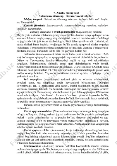 sutemizuvchilarning biozararlovchi vakillari — DOCX