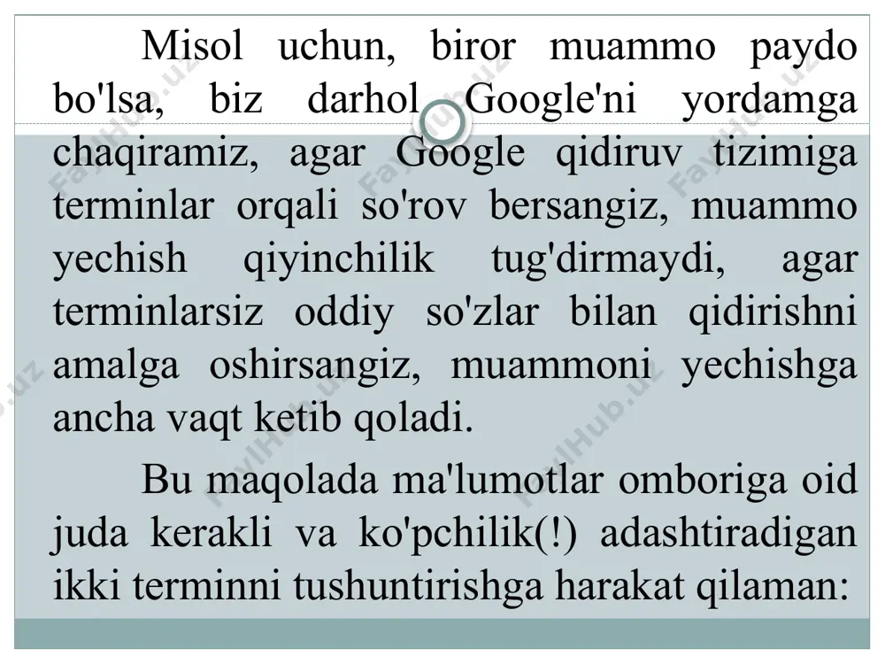 n. bu atama dunyoga kelgan vaqt 1974-yil hisoblanadi. o'sha yili daniyalik informatik, peter naur "a basic principle of data science" nomli kitobini chop ettirgan. 2010-yillar boshida katta ma'lumotlarni tarqalishi natijasida bu yo'nalish juda foydali va kelajagi bor biznesga aylandi. va o'shandi katta ma'lumotlar bilan ishlaydigan mutaxassislarga talab juda oshib ketdi. data science tushunchasiga ma'lumotlar omborini loyihalash va raqamlangan ma'lumotlarni qayta ishlashning barcha metodlari kiradi. ko'plab mutaxassislar fikricha, aynan data science big dataning biznes nuqtai nazaridan hozirgi zamonoviy o'rindoshi hisoblanadi. data mining (ma'lumotlarni topish) - biron qonuniyatni topish maqsadida ma'lumotlarni intellektual analiz qilishga aytiladi. isroillik matematik grigoriy pyatetskiy-shapiro 1989-yilda bu atamani fanga kiritgan. texnologiyalar, avvalari noma'lum va foydali bo'lgan qayta ishlanmagan(hom) ma'lumotlarni topish jarayoniga data mining(ma'lumotlarni topish) deyiladi. data mining metodlari ma'lumotlar ombori, statistika va sun'iy intellekt tutashgan nuqtada joylashadi. machine learning (mashinali o'qitish) - o'zi o'rganadigan dasturlar yaratish amaliyoti va nazariyasi, sun'iy intellektning katta qismi. dasturchilar o'z algoritmlariga xususiy hollarda …