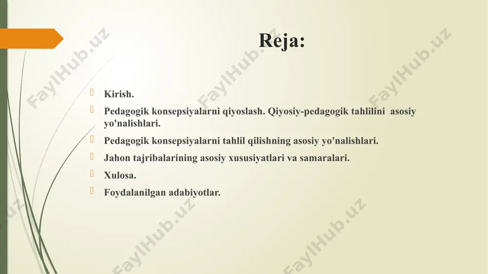 ega bo'lishi mumkin. yoshga mos ta'lim dasturlari va metodikalarni o'rganish: mamlakatlar o'rtasida yosh guruhlari uchun ishlab chiqilgan ta'lim dasturlari va metodikalar qanday farq qiladi? masalan, bolalar va o'smirlar uchun ta'limni qanday takomillashtirish mumkinligi bo'yicha turli pedagogik yondashuvlarni taqqoslash. qiyosiy-pedagogik tahlilini asosiy yo'nalishlari. resurslar va infratuzilmani tahlil qilish: ta'lim tizimining samarali ishlashi uchun zarur bo'lgan resurslar, jumladan, o'qituvchilarni tayyorlash, texnologiyalar, o'quv materiallari va sinf xonalarining infratuzilmasi qanday tashkil etilganini o'rganish. misol uchun, yaponiyada yuqori texnologiyalarni qo'llash orqali o'qitish jarayonini optimallashtirish haqida tahlil olib borish mumkin. ta'limda ijtimoiy tenglik va inklyuzivlikni o'rganish: mamlakatlarda ta'limda ijtimoiy tenglik va inklyuzivlikni qanday ta'minlashga harakat qilinmoqda? masalan, turkiyada va aqshda inklyuziv ta'lim tizimlarini amalga oshirish uchun qo'llaniladigan strategiyalar haqida tahlil qilish mumkin. qiyosiy-pedagogik tahlil natijalari, shuningdek, quyidagi maqsadlarga erishishga yordam beradi: ta'lim sifatini oshirish va samarali metodlarni o'zlashtirish. ta'lim jarayonida eng yaxshi xalqaro tajribalardan foydalanish. ta'lim tizimini modernizatsiya qilish va uning moslashuvchanligini ta'minlash. mamlakatlar o'rtasida ta'limga …