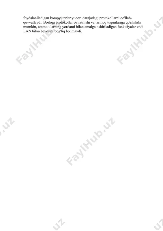 yuqori qavatli binolarda qo'llaniladi. mahalliy tarmoqni yaratish printsipi bilan kompaniyaning turli xil ishchi guruhlari va umumiy markaz serverlari uchun fayl-serverlardan foydalanish kerak. · xalqasimon". bu kompyuterni ketma-ket bir-biriga ulash va bir tomonlama signalni aylantirish usuli. aslida, har bir kompyuter signalni takrorlaydi va kuchaytiradi, uni tarmoq orqali uzatadi. ushbu sxemaning kamchiliklari ham bor: agar bitta ishchi stantsiyasi bajarilmasa, butun tarmoq jarayoni to'xtatiladi. shuningdek, umumiy uzunlikning cheklanishi ham diqqatga sazovordir. shu bilan birga, ushbu topologiyaning muhim afzalligi kabelni yotqizish paytida jihozga yukni maqbul muvozanatlash va qulaylik deb hisoblanishi mumkin. lan tashkil qilish uchun eng mos topologiya har doim alohida tanlanadi. asosiy tanlov mezonlari - kompaniyaning o'ziga xos ehtiyojlari. ko'p ishlatiladigan sxema turli xil topologiyalarning birikmasidir. misol uchun, qor qoplami konfiguratsiyasi yuqori qavatli binolarda qo'llaniladi. mahalliy tarmoqni yaratish printsipi bilan kompaniyaning turli xil ishchi guruhlari va umumiy markaz serverlari uchun fayl-serverlardan foydalanish kerak. lan xususiyatlari. · lan xususiyatlari. · korxonalarda mahalliy tarmoqlar bir …