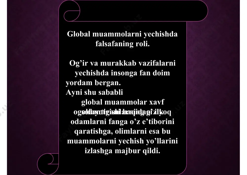 r n i , g l ob a l t a r a qq i yo t i s ti qbo ll a r i n i o ‘ z i g a q a m r a b o l a d i . g l o b a l m u a mm o l a r n i y ec h i s hd a f a l s a f a n i n g r o li . o g ’ i r v a m u r a kk a b va z i f a l a r n i y ec h i s hd a i n s o n g a f a n d o i m yo r d a m b er ga n . a y n i s h u s a b a b …