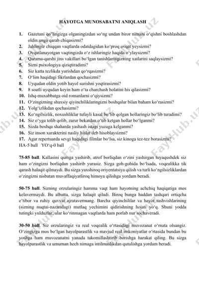 hayotga munosabatni aniqlash — DOCX