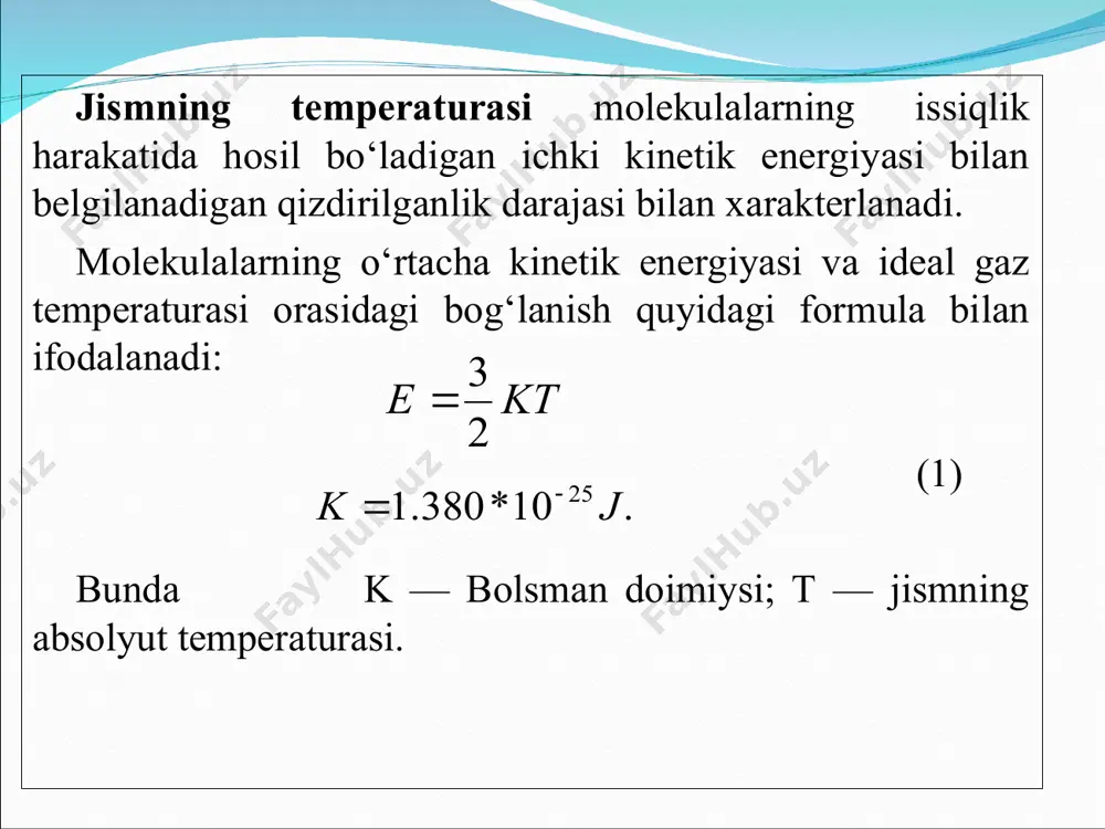 b ataladi. temperatura (harorat)ni o‘lchash asboblari ishlash prinsipiga nisbatan quyidagi guruxlarga bo‘linadi: 1.kengayish termometrlari – temperatura o‘zgarishi bilan suyuqlik yoki qattiq jismlar hajmining yoki chiziqli o‘lchamlarining o‘zgarishiga asoslangan. 2. manometrik termometrlar – moddalar hajmi o‘zgarmas bo‘lganda temperatura o‘zgarishi bilan bosimning o‘zgarishiga asoslangan. 3. termoelektr termometrlar – temperatura ta’sirida o‘zgargan termoeyk o‘zgarishiga asoslangan. 4. qarshilik termometrlari – o‘tkazgich va yarim o‘tkazgichlarning temperaturasi o‘zgarishi hisobiga elektrik qarshiliklarni o‘zgarishiga asoslangan. 5. nurlanish termometrlari: -optik pirometr – issiq jismning ravshanligini o‘lchash asbobi; -rangli pirometr – jismning issiqlikdan nurlanish spektridagi energiyaning taqsimlanishini o‘lchashga asoslangan asbob; -radiatsion pirometrlar – issiq jism nurlanishining quvvatini o‘zgarishiga asoslangan asbob. suyuqlikli termometrlar. suyuqlikli termometrlar –200°s dan +600°s gacha oraliqdagi temperaturani o‘lchash uchun ishlatiladi. shisha termometrlarning ishlatilish usuli sodda, aniqligi yetarli darajada yuqori va arzon bo‘lgani sababli laboratoriya va sanoatda keng tarqalgan. suyuqlikli termometrlarning ishlash prinsipi termometr ichiga o‘rnatilgan termometr suyuqligining hajmi temperatura ko‘tarilishi yoki pasayishida o‘zgarishiga asoslangan. дилатометрнинг ишлаш принципи …