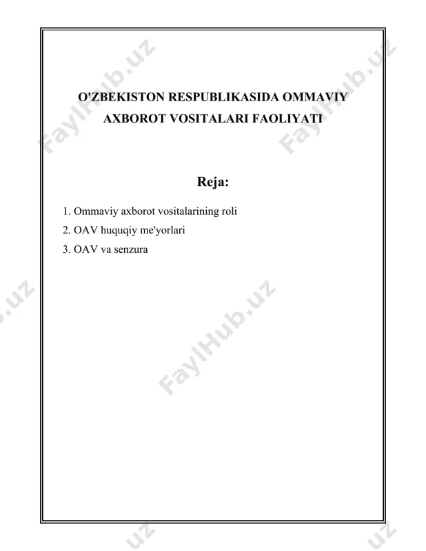 ittirishlari ham muhim o‘rin egallaydi. o‘zmtrk tarkibida bir nechta radiokanallar mavjud bo‘lib, ular milliy va xalqaro darajada eshittirishlar olib boradi. radio foydalanuvchilari soni ham yildan yilda oshib bormoqda. 2020-yilda olib borilgan tadqiqotlarga ko‘ra, o‘zbekistonda 10 millionga yaqin odam muntazam ravishda radiolarni tinglaydi. nashriyot va matbaa sohasida ham o‘zgarishlar kuzatilmoqda. hozirda o‘zbekistonda 1000 dan oshiq gazeta va jurnallar nashr etiladi. ular orasida ijtimoiy-siyosiy, iqtisodiy va madaniy sohalarga oid nashrlar mavjud. xususan, milliy va mintaqaviy darajadagi nashrlar o'z mavzulari bo'yicha katta auditoriyani jalb qiladi. internet axborot vositalari orasida yangilik saytlar eng ko‘p foydalaniladiganlardan biri hisoblanadi. o‘zbekiston hududida ko‘plab mahalliy yangilik portallari faoliyat ko‘rsatmoqda. ular orasida kun.uz, daryo.uz, gazeta.uz, xabar.uz kabi saytlar katta auditoriya e’tiboriga egalik qiladi. bu saytlar ko‘pincha o‘z yangiliklarini ijtimoiy tarmoqlarda ham tarqatadi, bu esa yangiliklarning kengroq auditoriyaga yetib borishini ta’minlaydi. shuningdek, 2022-yilda o'tkazilgan so'nggi tadqiqotlarga ko'ra, o'zbekistonda ijtimoiy tarmoqlar foydalanuvchilari soni 18 milliondan oshdi. facebook, instagram va telegram eng …