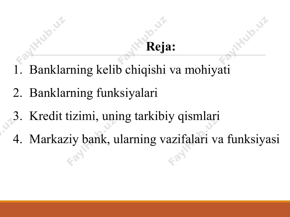 ko`rsatmoqda. markaziy banklarning kelib chiqish tarixi markaziy banklarning rivojlanish tarixi shuni ko‘rsatadiki, ularning kelib chiqishi xususiy banklarga berilgan imtiyozda, ya'ni pul bosib chiqarishda (pul emissiyasi) namoyon bo‘lgan. iqtisodiy rivojlanishning dastlabki bosqichlarida markaziy (emitent) va tijorat banklari o‘rtasida farq bo‘lmagan, lekin pul-kredit tizimi rivojlangan sari bir necha yirik tijorat banklarida banknot emissiyasini markazlashtirish jarayoni yuz bergan, natijada banknotlarni chiqarish monopol huquqi bitta bankka tegishli bo‘lib qolgan. 11 kapital tashkil etish shakliga ko‘ra markaziy banklar quyidagilarga bo‘linadi: davlat, aksioner, aralash. davlat markaziy banklarida kapital davlat hisobidan shakllantirilgan (masalan, bank tashkil etilgan paytida, germaniya federal banki kabi, yoki buyuk britaniya va fransiya markaziy banki kabi, davlat, mavjud bo‘lgan tijorat bankni milliylashtirganidan keyin). aksionerlik markaziy banklarda kapital aksiyadorlar hisobidan shakllanadi (masalan, aqsh federal zaxira tizimining kapitali tijorat aksiyadorlik banklar hisobidan shakllangan). aralash markaziy banklarda kapitalning bir qismi davlat tomonidan, qolgan qismi esa xususiy aksiyadorlar tomonidan shakllanadi (masalan, yaponiya bankida davlat 55% aksiyalarga egalik qiladi). …