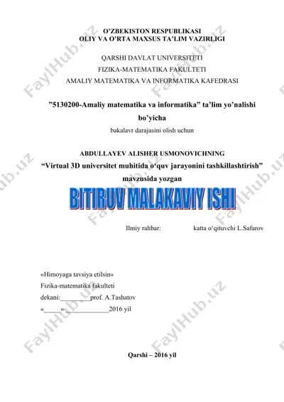 virtual 3d universitet muhitida oʻquv jarayonini tashkillashtirish — DOC