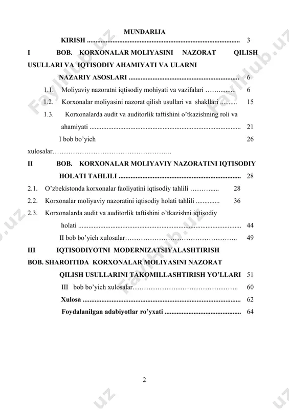 lil qilish korxonalarning ishlab chiqarish, moliyaviy, mehnat resurslaridan oqilona foydalanish darajasini aniqlashga yordam beradi, foydalanilmagan resurslarni aniqlab, korxonalarning kelgusida rivojlanishi, ularning moliyaviy holatini yaxshilash uchun zarur tavsiyalarni ishlab chiqishga imkon beradi. qolaversa, xo’jalik yurituvchi sub’ektlar doirasida iqtisodiy muammolar muhokama etilib va mazkur muammolarning echimlari, ularni bartaraf etish yo’llarini topishda moliyaviy nazoratning o’rni va ahamiyatini yanada chuqurroq asoslab va isbotlab berishning zarurligi, zamonaviy iqtisodiy tizimda barcha turdagi xo’jalik sub’ektlarining moliyaviy imkoniyatlarini oshirish, sog’lomligini yanada mustahkamlash, barqarorligini hamda raqobatbardoshligini mustahkamlash, qolaversa, ularning faoliyat yuritish ixtisosligi, yo’nalishi, maqsadidan kelib chiqqan holda tartibli faoliyat olib borishlarini ta’minlashga doir tegishli va haqqoniy xulosa va tavsiyalarni ishlab chiqishga imkon beruvchi moliyaviy nazorat uslubiyotini, amal qilish mexanizmini ishlab chiqish muhim ahamiyatga egadir. amaliyotda moliyaviy nazorat korxona va muassasalarda uyg’un holda olib borilishi uchun zaruriy shart-sharoitlarning, jumladan, huquqiy, tashkilish shart-sharoitlarning yaratilmaganligi, bu sohada qabul qilingan huquqiy va me’yoriy xujjatlardagi kamchiliklarni aniqlash, ularni takomillashtirish, qolaversa, rivojlangan davlatlardagi tajribalarni keng …